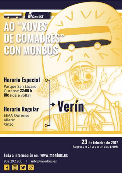 Monbus offre des services spéciaux pour le “Xoves de Comadres” du Carnaval de Verín.