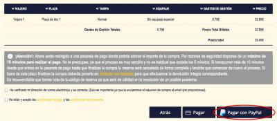 Purchasing process in www.monbus.es with Paypal