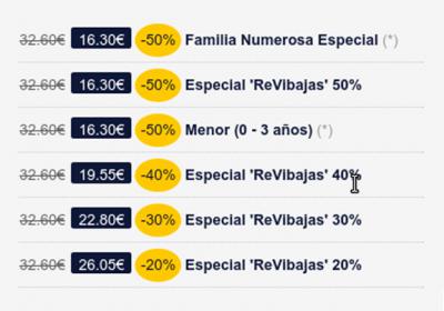 Discounts of ReVibajas for the line San Sebastián - Barcelona
