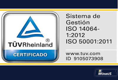 ISO 14064-1 and 50001 certification label of Monbus