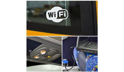 Monbus coach with Wifi access, plug sockets and USB connection.