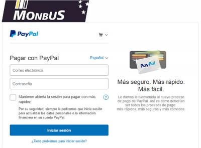 Passarel·la de pagament de Monbus a través de PayPal.