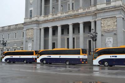 Monbus buses in the Royal Palace in Madrid