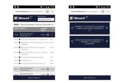 Captures of screen of the mobile version Manresa - Barcelona