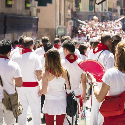 Thousands of people celebrate the San Fermín fiestas in Pamplona