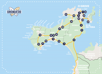 Mapa de paradas e percorrido que realiza o Grobus 2020