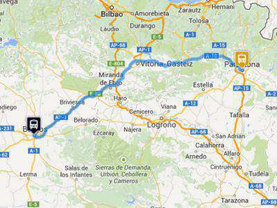 Mapa da ruta Burgos - Pamplona en autobús de Monbus