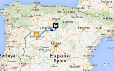 Map of the route Aranda de Duero - Salamanca by bus of Monbus