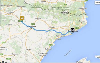 Map of the route for the journey Barcelona - Tudela by bus