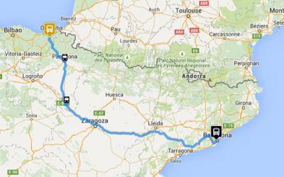 Mapa de ruta del trajecte Barcelona - Andoain en autobús de Monbus