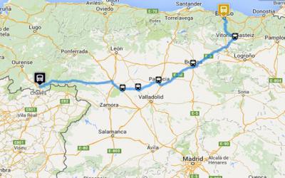 Mapa da ruta Verín - Bilbao en autobús de Monbus
