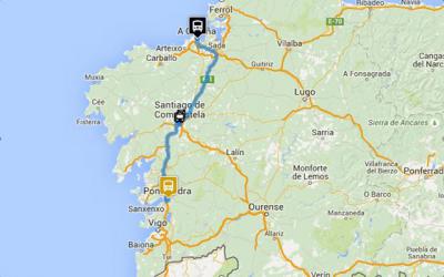 Ruta en autobús de Monbus desde A Coruña a Pontevedra