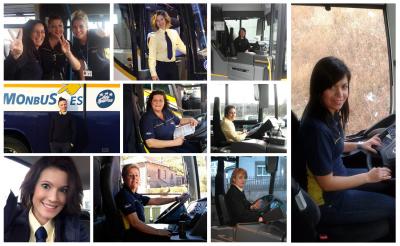 Collage de conductoras de Monbus el día de la Mujer.