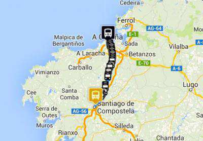 Ruta en autobús de Monbus desde A Coruña a Santiago de Compostela