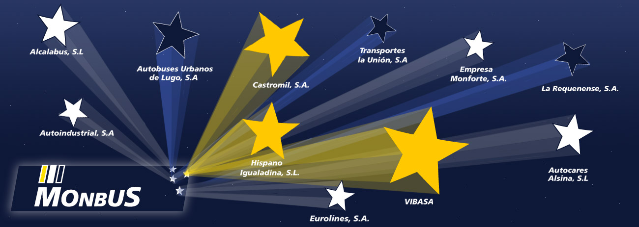 Illustration of the companies of Monbus with the stars of the corporate logo